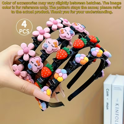 4pcs of Hair Additions, Colorful, Cute, Flower, Strawberry, Braided Hair Band