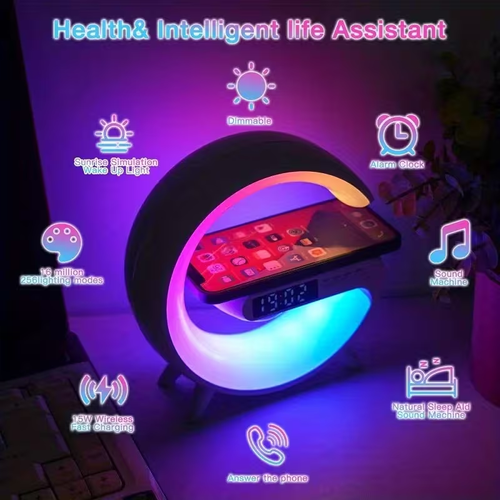 Sunrise Simulation Wake Up Lamp.256 RGB Color Night Light with Fast Wireless Charger & Bluetooth Speaker