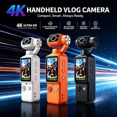 4K UHD 180° Rotating Lens Anti Shake Action Camera with 1.9 Inch Screen