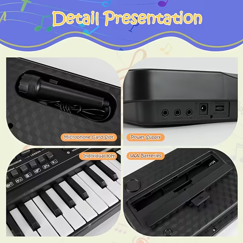 61 Key Electronic Piano Keyboard Set With Built-in Mic & Printed Music Sheets | USB Power | Complete Beginner Kit For Home Use | Ideal Birthday Gift