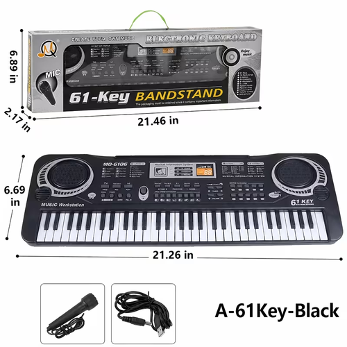 61 Key Electronic Piano Keyboard Set With Built-in Mic & Printed Music Sheets | USB Power | Complete Beginner Kit For Home Use | Ideal Birthday Gift