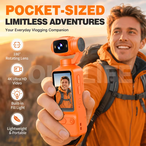 4K UHD 180° Rotating Lens Anti Shake Action Camera with 1.9 Inch Screen