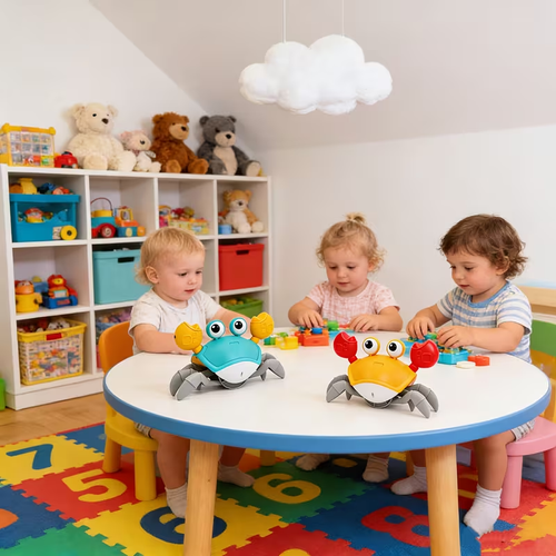 Cute Electric Sensor Crab Toy, Automatic Obstacle Avoidance Crawling Educational Toy for Kids, Interactive Fun Toy with Sound and Light, Holiday Birthday Gift