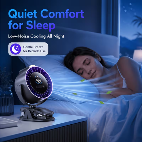 Portable Clip On Fan, 100-Speed Rechargeable USB Fan With LED Display, 360° Rotation & Strong Airflow Desk Fan, Up To 17Hours