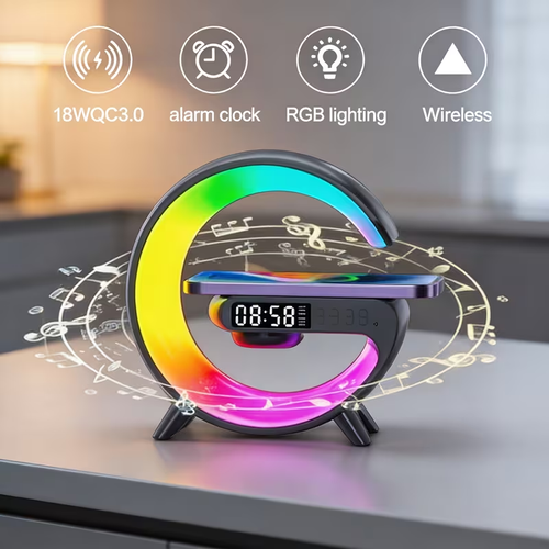 Sunrise Simulation Wake Up Lamp.256 RGB Color Night Light with Fast Wireless Charger & Bluetooth Speaker