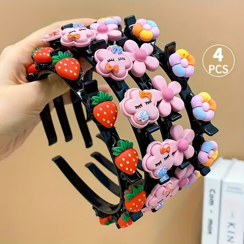 4pcs of Hair Additions, Colorful, Cute, Flower, Strawberry, Braided Hair Band
