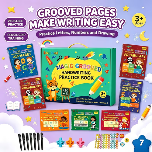🔥(7 Books And 1 Pen) Magic 3D Grooved Practice Books📚, Reusable, Including Letters, Words, Numbers, And Drawing Exercises, a Fun Learning Activity Book Suitable for Children Aged Three And Above Sold by SY Vista Shop✨