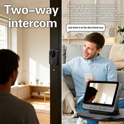 Intelligent Doorbell Camera Featuring a 4.3-Inch Display, 1080P FHD Monitor, 120° Field of View, Suitable for Home Security, Equipped with Night Vision, Two-Way Audio, No Wifi Required, Wall-Mounted, Touch Control, No App Needed, Visual Doorbell