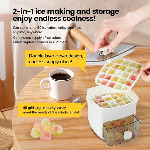 🔥Essentials for Summer🧊2 Tier Convenient Push-In Ice Cube Mold with Tray Case