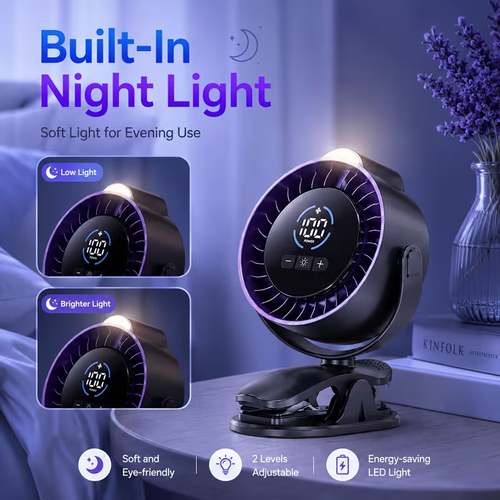 Portable Clip On Fan, 100-Speed Rechargeable USB Fan With LED Display, 360° Rotation & Strong Airflow Desk Fan, Up To 17Hours