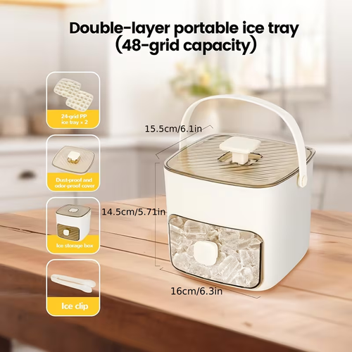 🔥Essentials for Summer🧊2 Tier Convenient Push-In Ice Cube Mold with Tray Case