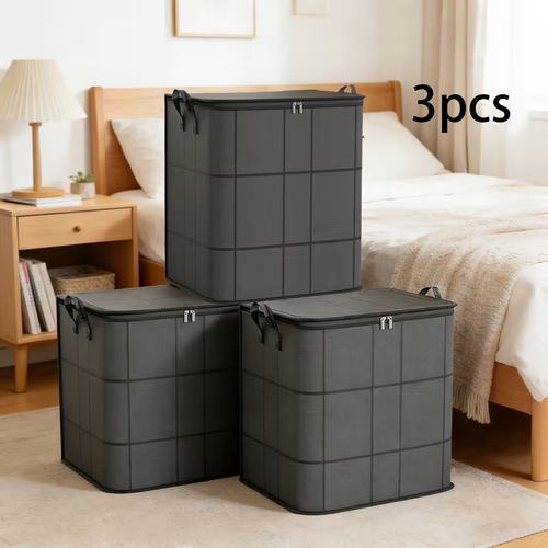 Pack Large Clothes Storage Bags, Foldable Wardrobe Storage Bag, Large Capacity Storage Box, Household Double Zipper Organizer Bag with Handles for Clothes And Quilts, Suitable for Moving, Travel, Storage Basket, And Under-Bed Storage Bag