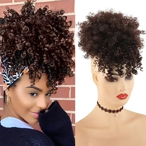 Hairpiece Suitable for Women & Men - Short Voluminous Bun & Pineapple Ponytail Wig with Bangs, Natural Look Hair Extension for Dreadlock Styles, Easy Install Daily Wear for Skin Tones