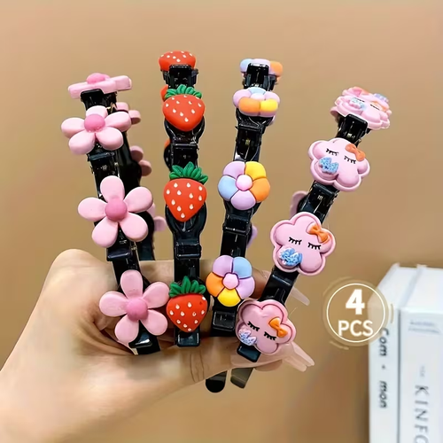 4pcs of Hair Additions, Colorful, Cute, Flower, Strawberry, Braided Hair Band