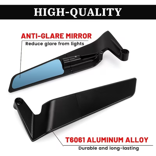 Motorcycle rearview mirror, adjustable and rotating rearview mirror, concealed wing side mirror