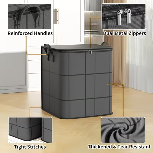 Pack Large Clothes Storage Bags, Foldable Wardrobe Storage Bag, Large Capacity Storage Box, Household Double Zipper Organizer Bag with Handles for Clothes And Quilts, Suitable for Moving, Travel, Storage Basket, And Under-Bed Storage Bag