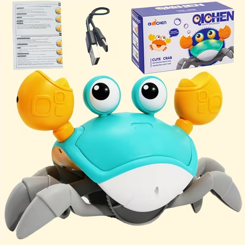 Cute Electric Sensor Crab Toy, Automatic Obstacle Avoidance Crawling Educational Toy for Kids, Interactive Fun Toy with Sound and Light, Holiday Birthday Gift