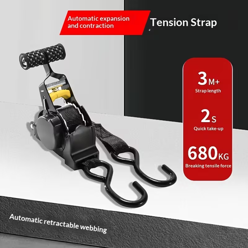 Heavy-duty Automatic Retractable Ratchet Strap-11-foot S-hook Strap With Padded Handle, Cargo Securing Strap, Working Load Limit 1, 500 Lbs, Suitable For Lorries, Freight Trailers, Motorbikes, Removals And Household Appliances
