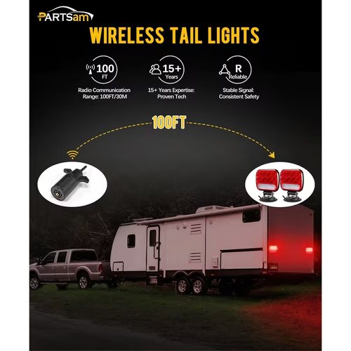 Partsam Wireless LED Trailer Light Kit Magnetic Towing Tail Light