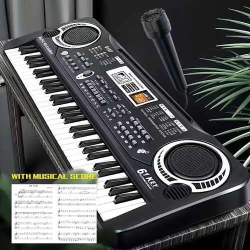 61 Key Electronic Piano Keyboard Set With Built-in Mic & Printed Music Sheets | USB Power | Complete Beginner Kit For Home Use | Ideal Birthday Gift
