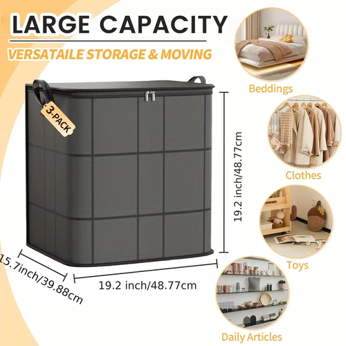 Pack Large Clothes Storage Bags, Foldable Wardrobe Storage Bag, Large Capacity Storage Box, Household Double Zipper Organizer Bag with Handles for Clothes And Quilts, Suitable for Moving, Travel, Storage Basket, And Under-Bed Storage Bag