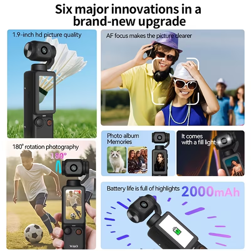 4K UHD 180° Rotating Lens Anti Shake Action Camera with 1.9 Inch Screen