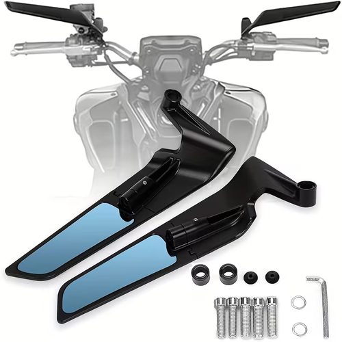 Motorcycle rearview mirror, adjustable and rotating rearview mirror, concealed wing side mirror