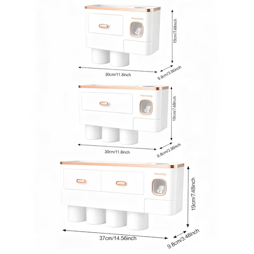 Mounted Toothbrush Holder with Toothpaste Dispenser, 4 Cups with Large Capacity Tray And Cosmetic Drawer, Bathroom Organizers And Storage Supplies