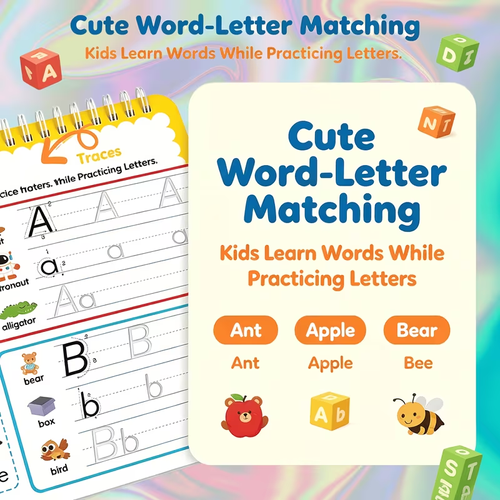 🔥(7 Books And 1 Pen) Magic 3D Grooved Practice Books📚, Reusable, Including Letters, Words, Numbers, And Drawing Exercises, a Fun Learning Activity Book Suitable for Children Aged Three And Above Sold by SY Vista Shop✨