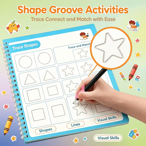 🔥(7 Books And 1 Pen) Magic 3D Grooved Practice Books📚, Reusable, Including Letters, Words, Numbers, And Drawing Exercises, a Fun Learning Activity Book Suitable for Children Aged Three And Above Sold by SY Vista Shop✨