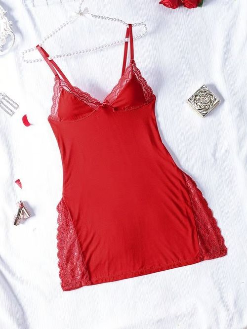 🔥Buy 1 get 3 free🔥💕Lace Trim Slit Bowknot Decor Sleep Dress