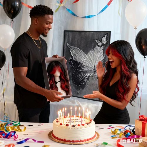 Long Wavy Ombre Red-Black Wig with Bangs