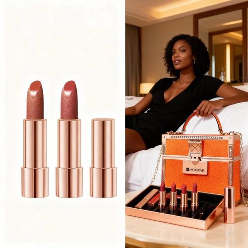 HOMPAR Luxe Mini Bag Lipstick Set  3 Shades in Elegant Orange Case