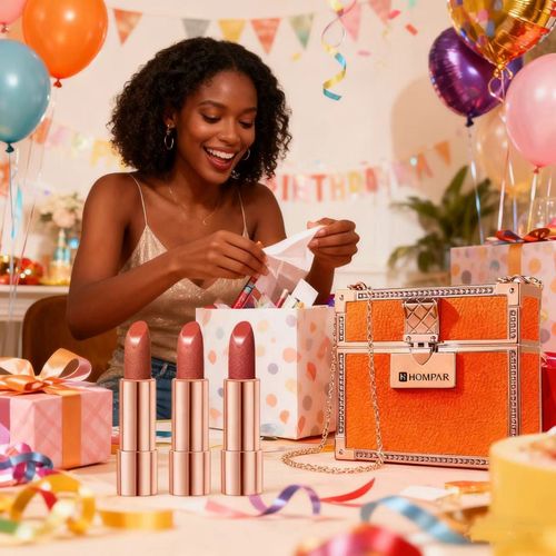HOMPAR Luxe Mini Bag Lipstick Set  3 Shades in Elegant Orange Case