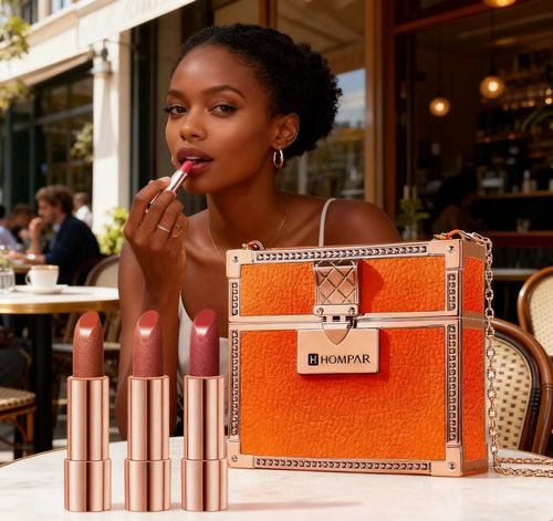 HOMPAR Luxe Mini Bag Lipstick Set  3 Shades in Elegant Orange Case