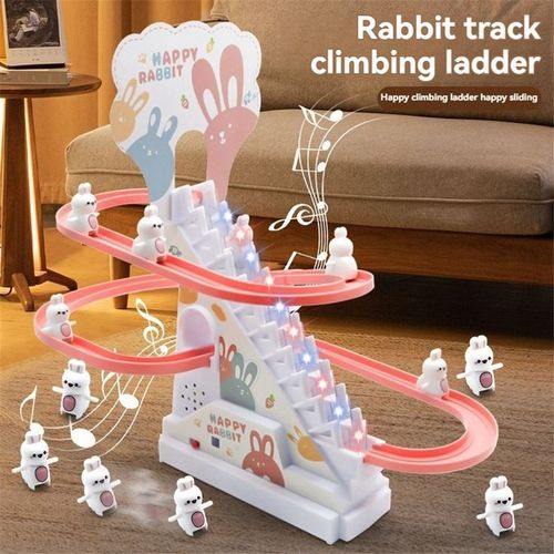 The cute bunny climbing the stairs.  Prepare a gift for your child on Children's Day.  Which child doesn't like it?