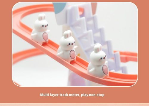 The cute bunny climbing the stairs.  Prepare a gift for your child on Children's Day.  Which child doesn't like it?
