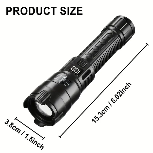 Rechargeable LED Torches, Compact Design with Adjustable Zoom And Battery Level Display, Featuring Three Lighting Options Suitable for Outdoor Activities, Camping, Work, And Emergency Situations.