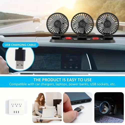 5V Car Fan Three-Head USB Car Fan 3-Speed Adjustable for Car Cooler Fan Auto Accessories Fan-F4310