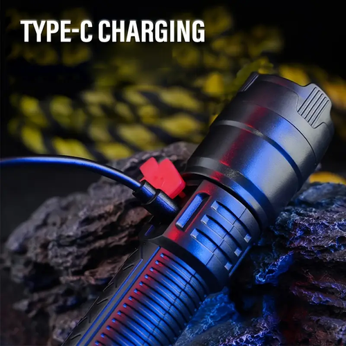 Rechargeable LED Torches, Compact Design with Adjustable Zoom And Battery Level Display, Featuring Three Lighting Options Suitable for Outdoor Activities, Camping, Work, And Emergency Situations.