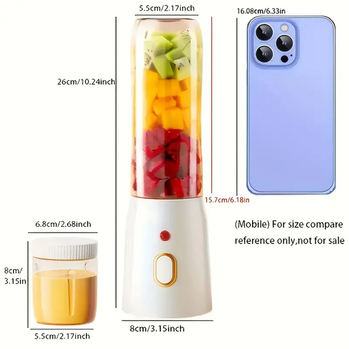 1pc Portable USB Rechargeable Blender and Juicer Set, Dual Cup Options, Food Grade ABS, Round Shape, 1500mAh Lithium Battery, USB Charging, ≤36V, Multi-Function Juice and Food Processor Combo🥛