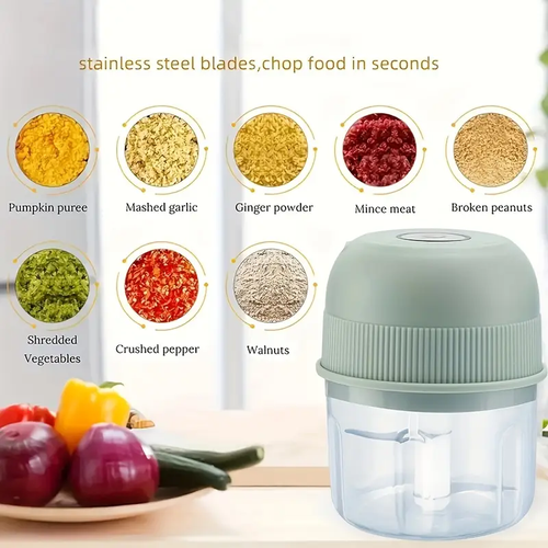 250ml Electric Mini Garlic Chopper, USB Rechargeable Meat Grinder, Stainless Steel Blade, Round ABS Cup, Safety Switch, 3600 RPM, for Ginger, Vegetables, and Meat Grinding