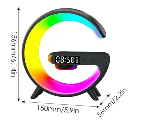 👍Multifunktionaler Bluetooth-Lautsprecher - Buntes Atmosphärenlicht, kabelloses Laden und Uhr, All-in-One-Gerät