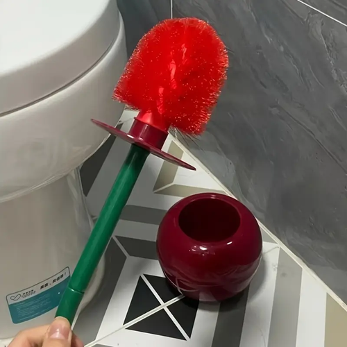 1pc Novelty Cherry-Shaped Toilet Brush with Holder, Creative Plastic Bathroom Accessory, Reusable Freestanding Toilet Brush with Multiple Components🍒