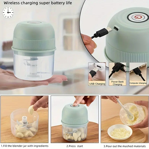 250ml Electric Mini Garlic Chopper, USB Rechargeable Meat Grinder, Stainless Steel Blade, Round ABS Cup, Safety Switch, 3600 RPM, for Ginger, Vegetables, and Meat Grinding