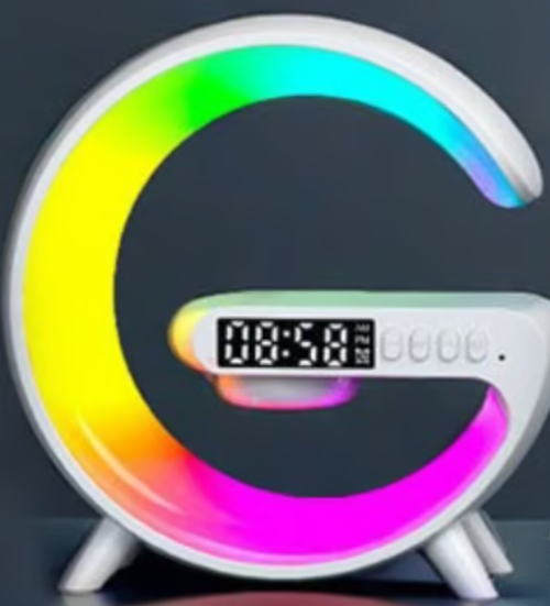 👍Multifunktionaler Bluetooth-Lautsprecher - Buntes Atmosphärenlicht, kabelloses Laden und Uhr, All-in-One-Gerät