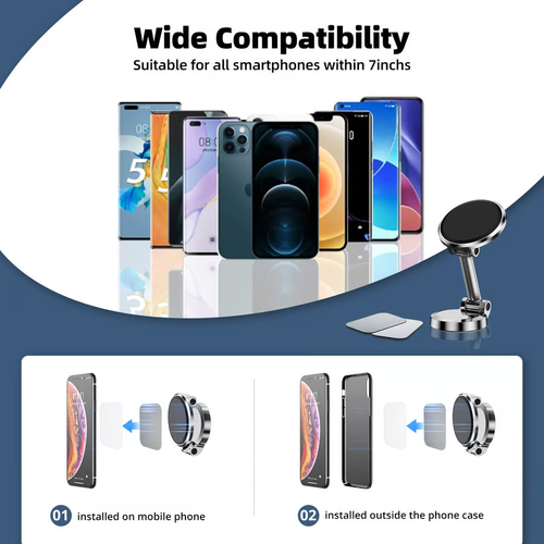 📱Magnetic Phone Holder, Dual-Sided Electronic Vacuum and Magnetic Adsorption, Adjustable and Foldable Multifunctional Cellphone Stand Accessory