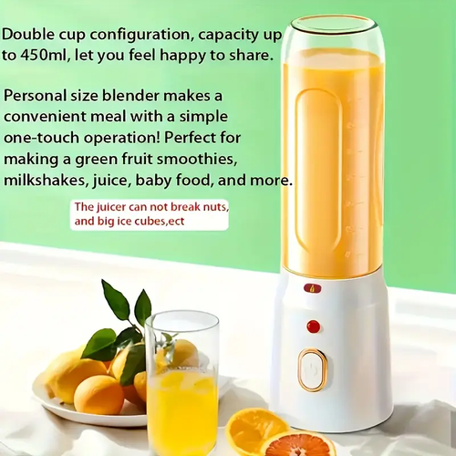 1pc Portable USB Rechargeable Blender and Juicer Set, Dual Cup Options, Food Grade ABS, Round Shape, 1500mAh Lithium Battery, USB Charging, ≤36V, Multi-Function Juice and Food Processor Combo🥛