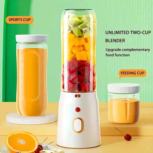 1pc Portable USB Rechargeable Blender and Juicer Set, Dual Cup Options, Food Grade ABS, Round Shape, 1500mAh Lithium Battery, USB Charging, ≤36V, Multi-Function Juice and Food Processor Combo🥛