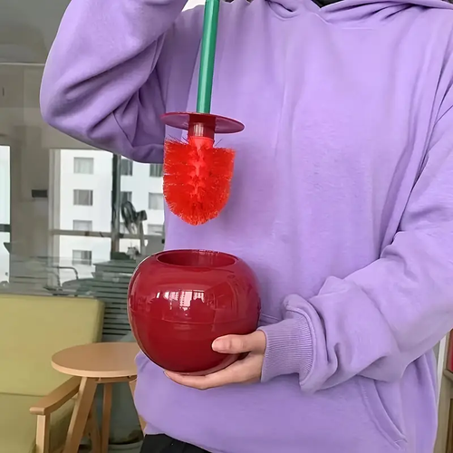 1pc Novelty Cherry-Shaped Toilet Brush with Holder, Creative Plastic Bathroom Accessory, Reusable Freestanding Toilet Brush with Multiple Components🍒